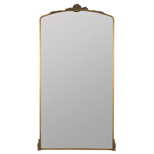 Ambrose French Country Antique Gold Metal Ornate Floor Mirror | Kathy Kuo Home
