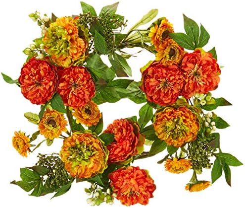 Nearly Natural 4580 24â€ Peony and Mum Wreath,17.5'' x 5.25'' x 17.5'' | Amazon (US)