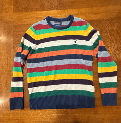 Men's American Eagle Athletic Fit Multicolored Striped Rainbow Sweater Medium | eBay US