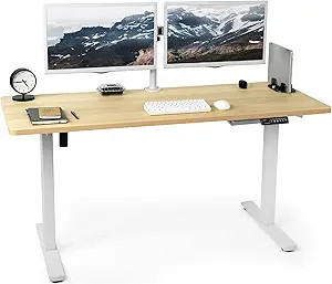 VIVO Electric Height Adjustable 60 x 24 inch Memory Stand Up Desk, Light Wood Solid One-Piece Tab... | Amazon (US)