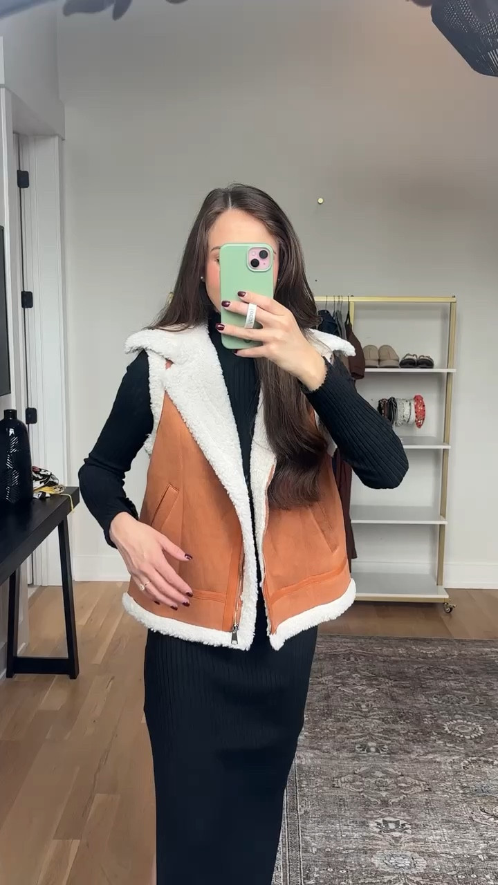 Sherpa lined leather vest for fall 😍

Suede, jacket, pockets, fur coat, layering

#LTKSeasonal