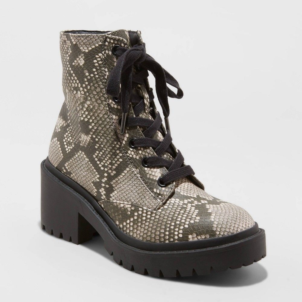 Women's Brie Snake Print Lace-Up Combat Boots - Universal Thread™ Gray | Target