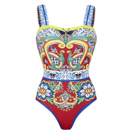 Flaxmaker Women Sling Printed One Piece Swimsuit and Skirt Bathing Suit Two Pieces Swimwear Set | Walmart (US)