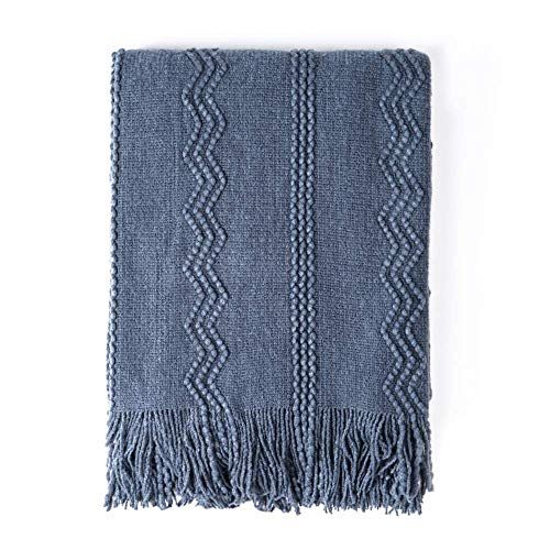 BOURINA Throw Blanket Textured Solid Soft Sofa Throw Couch Knitted Decorative Blanket, 60" x 80" Nav | Amazon (US)