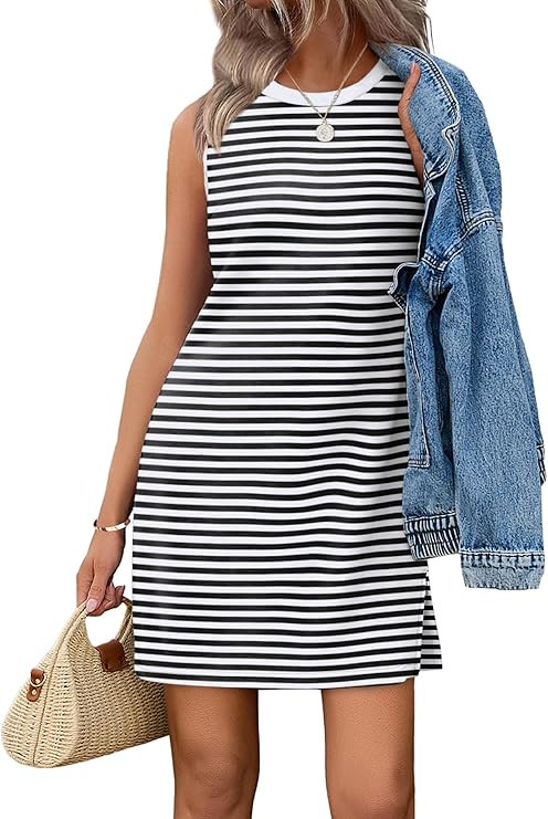 WIHOLL Casual Dresses for Women Crewneck Sleeveless Tank Dress Summer Spring Boho Vacation Clothe... | Amazon (US)