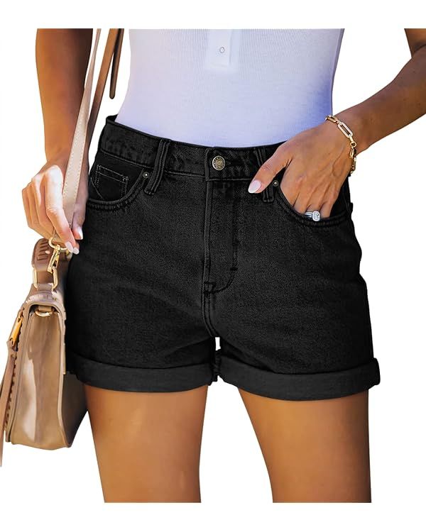 CHICZONE Women's Ripped Denim Shorts Mid Rise Distressed Jean Shorts Stretchy Short Jeans | Amazon (US)