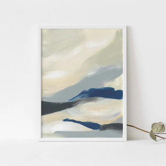 Hamptons Wall Art Abstract Painting Cream Gray and Blue Modern - Etsy | Etsy (US)