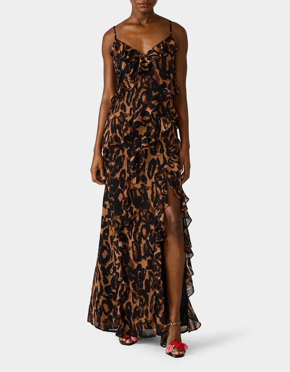 WILD RUFFLE Leopard Animal Print Sleeveless Maxi Women's Dress | Betsey Johnson