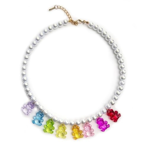 Y2K Kawaii Pearl Rainbow Gummy Bear Bead Necklace | Amazon (US)