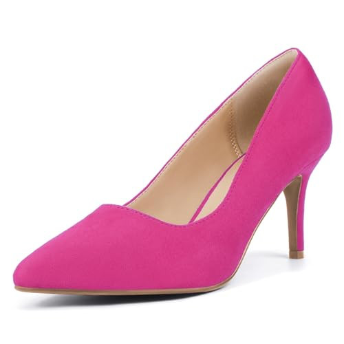 IDIFU Hot Pink High Heels Pumps Closed Toe Heels Women's Pumps Stiletto Pointed Toe Dress Shoes Wedding Prom Bridal Work Office Bride Trendy Dressy Comfortable Classic Pumps Shoes(Hot Pink Suede,9.5) | Amazon (US)