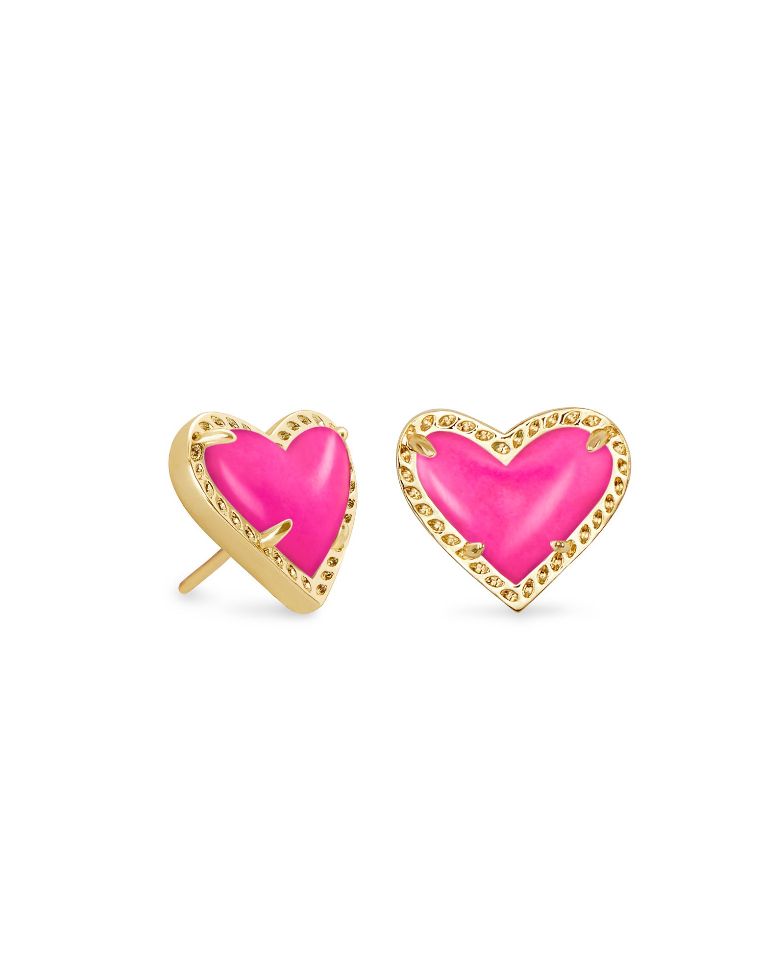 Ari Heart Gold Stud Earrings in Magenta Magnesite | Kendra Scott