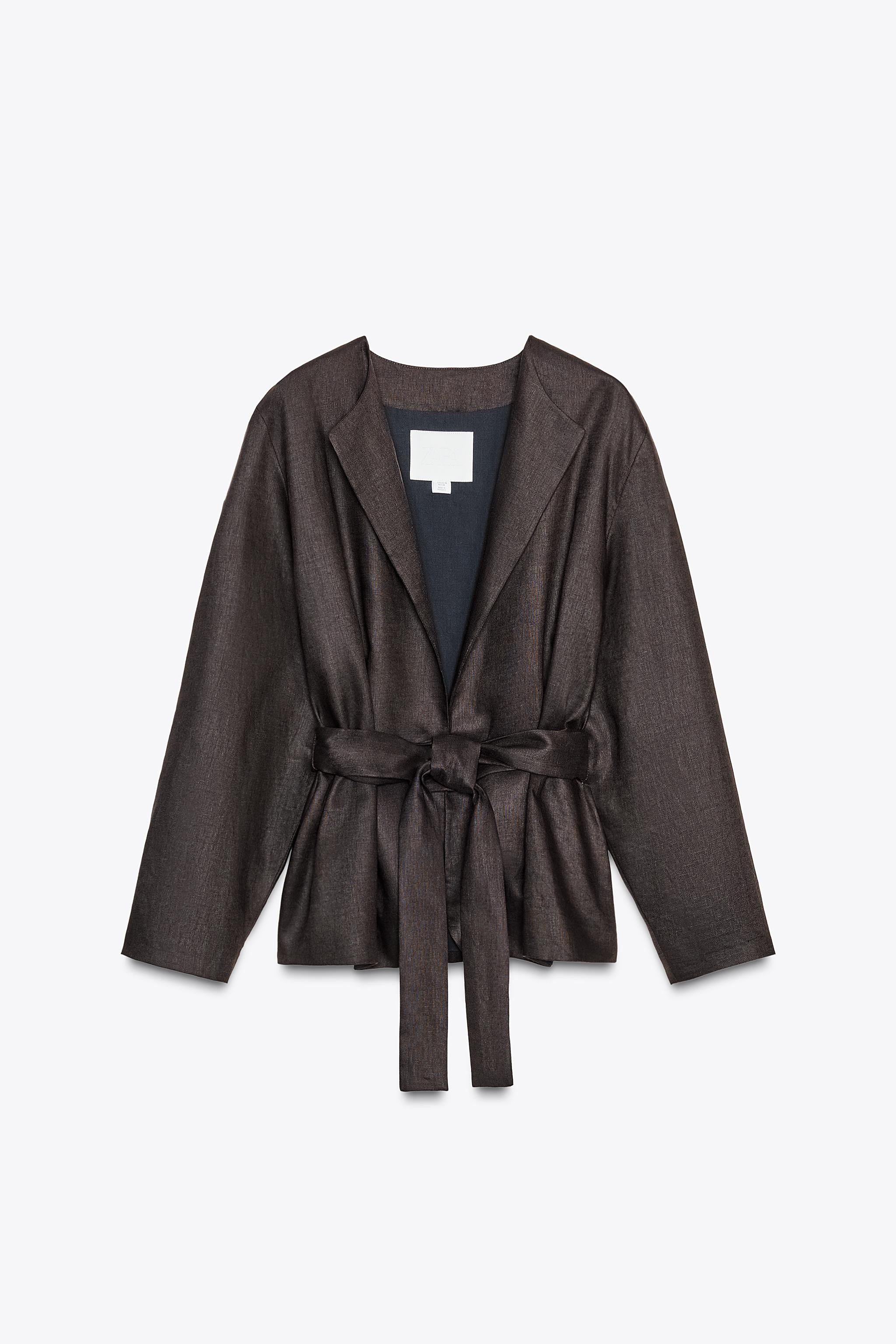 ZW COLLECTION LINEN BELTED KIMONO | Zara UK