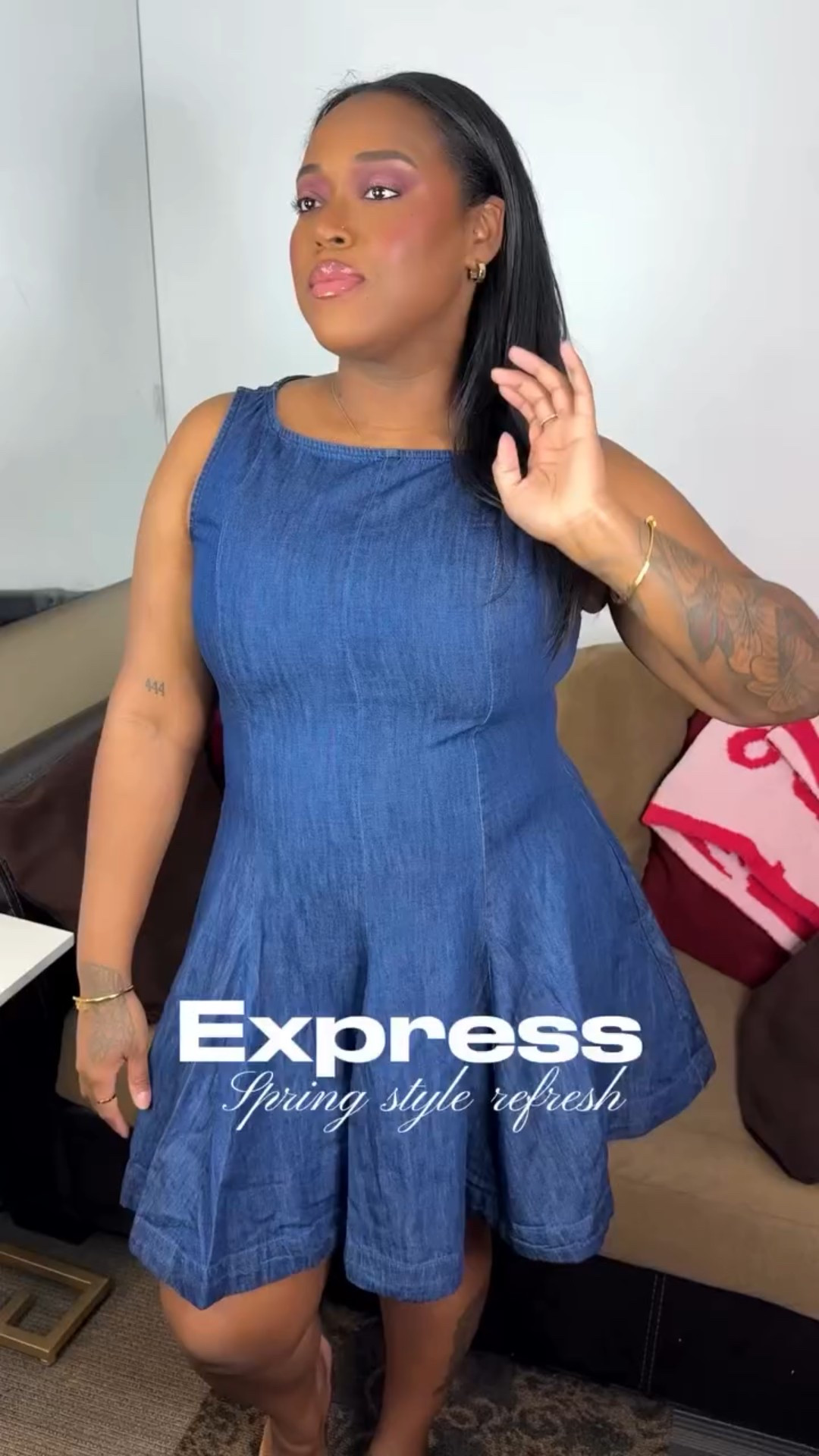 This denim dress from express is definitely about to be my spring time go to! It fits so good I got it in a Large. 

#LTKgrwm #LTKMidsize #LTKootd