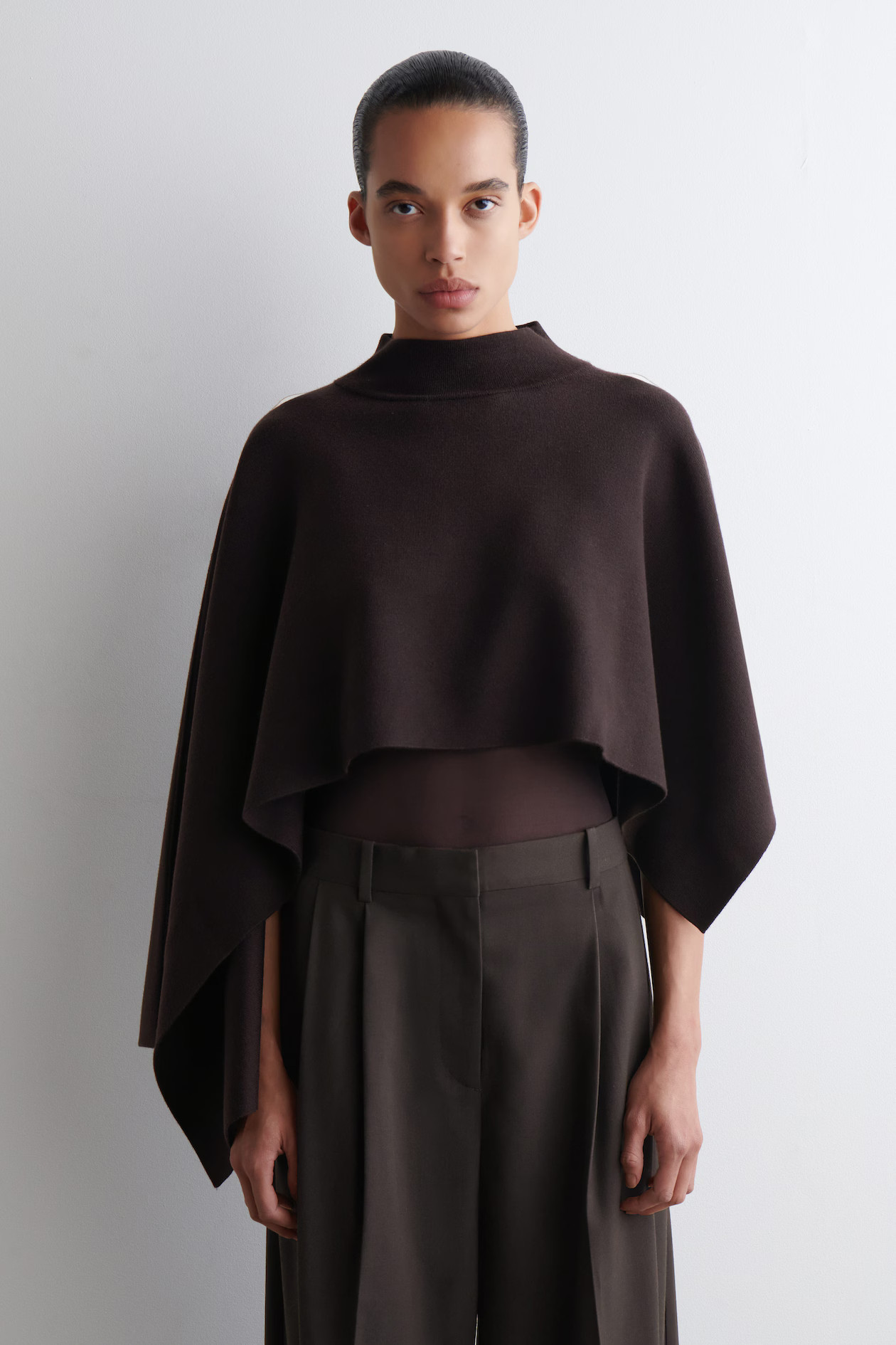 ASYMMETRIC DOUBLE-KNIT WOOL CAPE - DARK BROWN | COS | COS (EU)