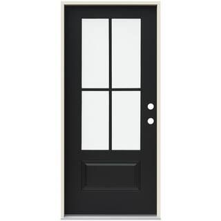 JELD-WEN 36 in. x 80 in. Left-Hand 4 Lite Clear Glass Black Painted Fiberglass Prehung Front Door... | The Home Depot
