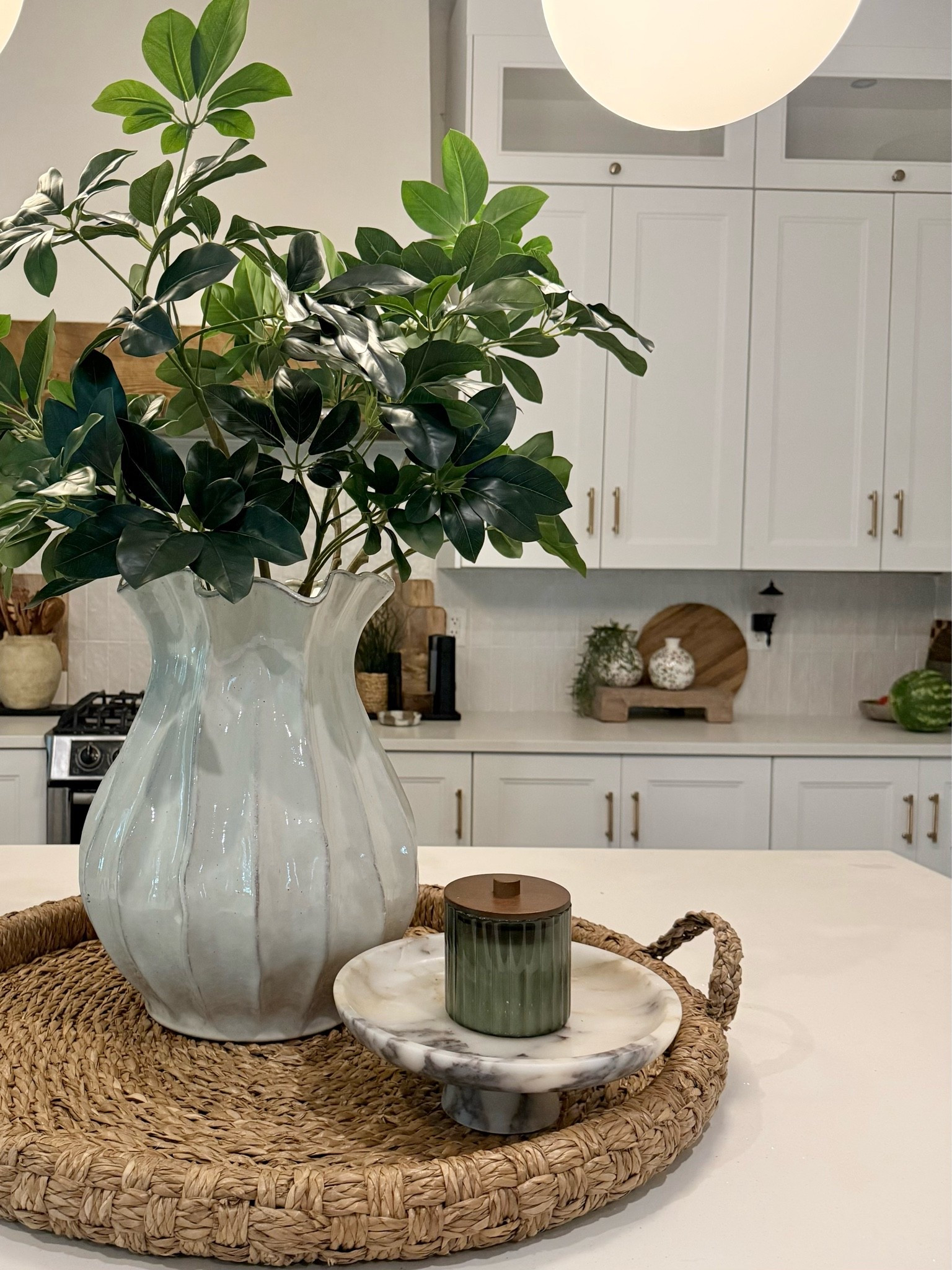 Fresh Summer vibe in the kitchen. 
I just got these oversized stems from target, and I love them! There are two in this large vase!