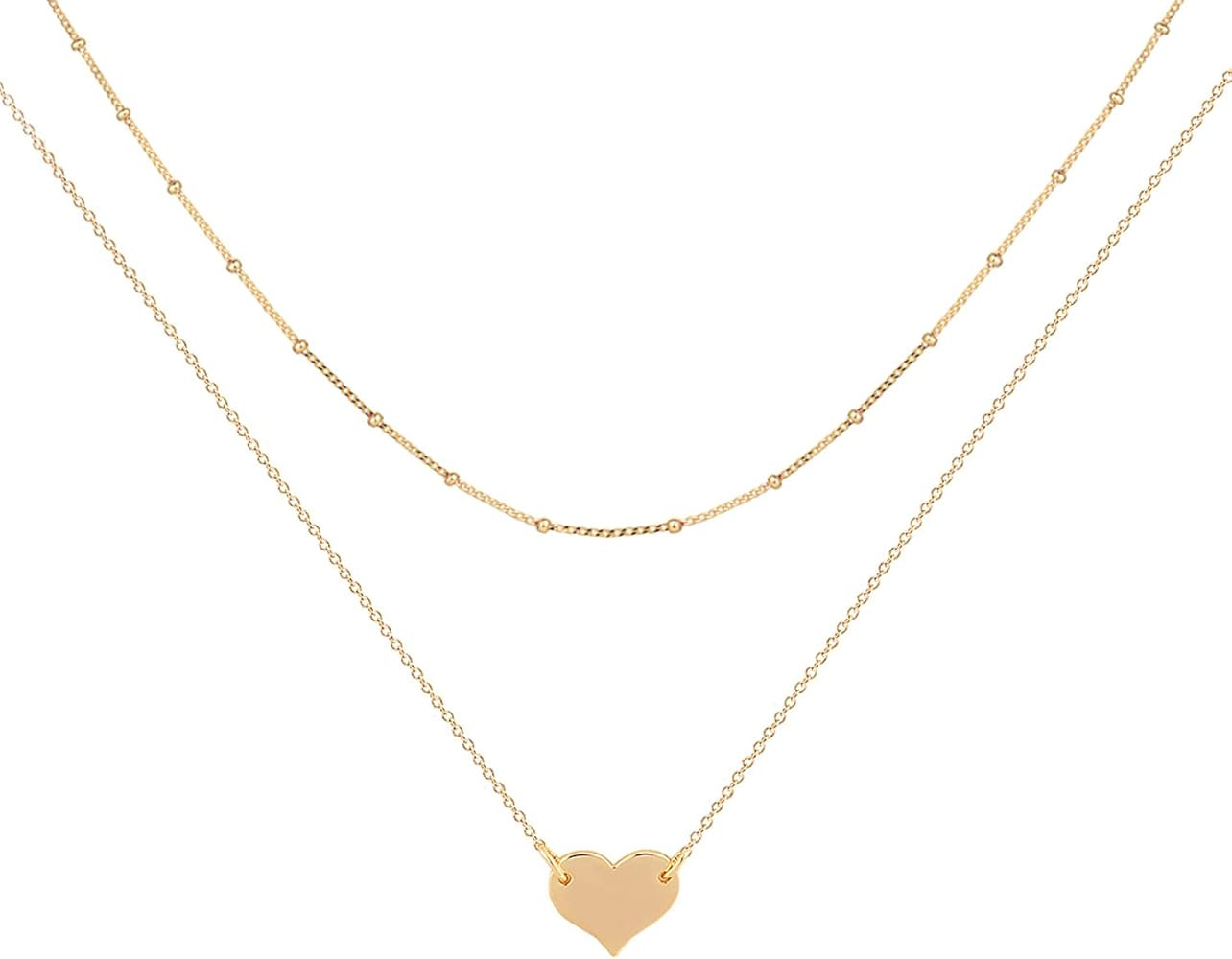 MEVECCO Layered Heart Necklace Pendant Handmade 18k Gold Plated Dainty Gold Choker Arrow Bar Laye... | Amazon (US)