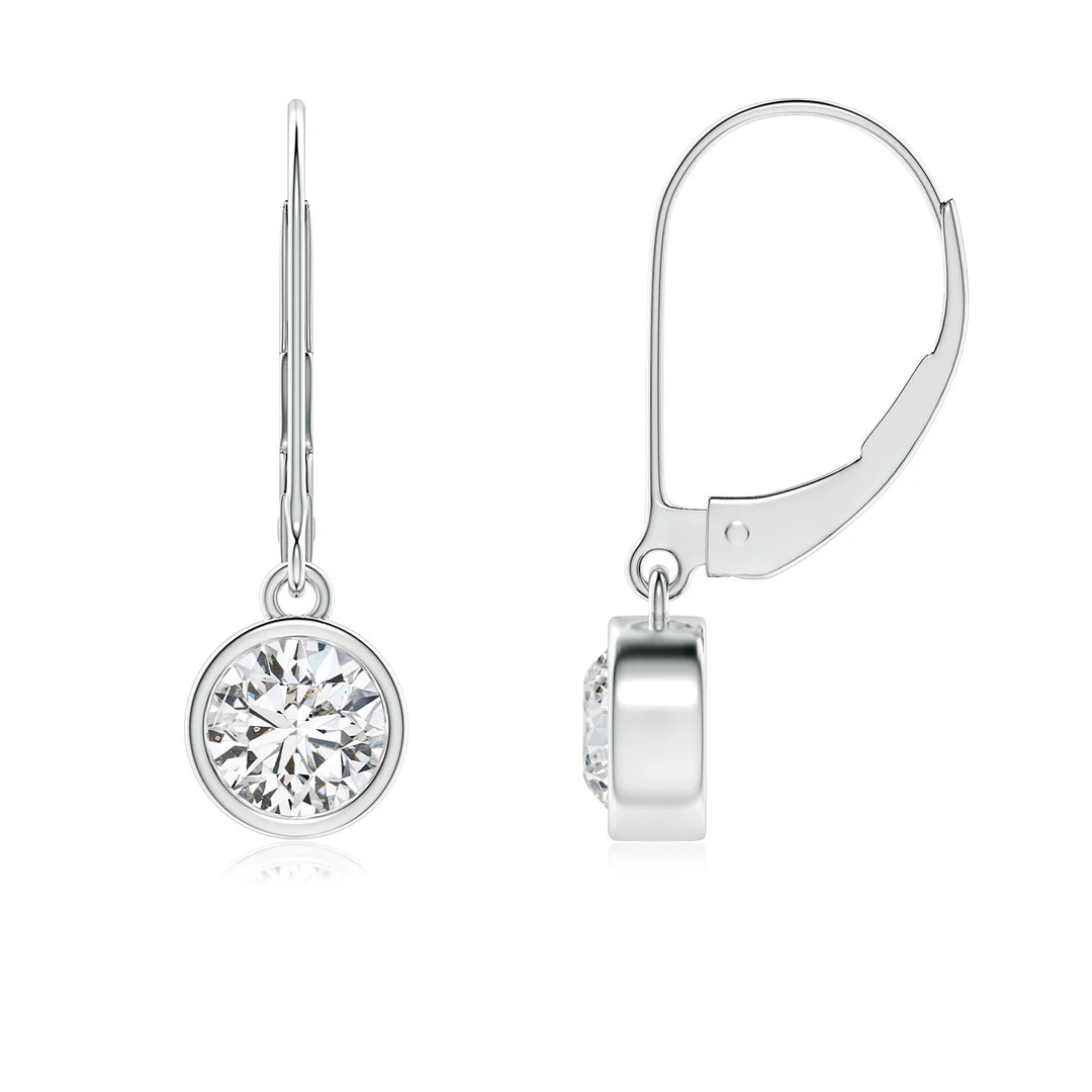 Bezel-Set Round Diamond Leverback Drop Earrings | Angara Inc.