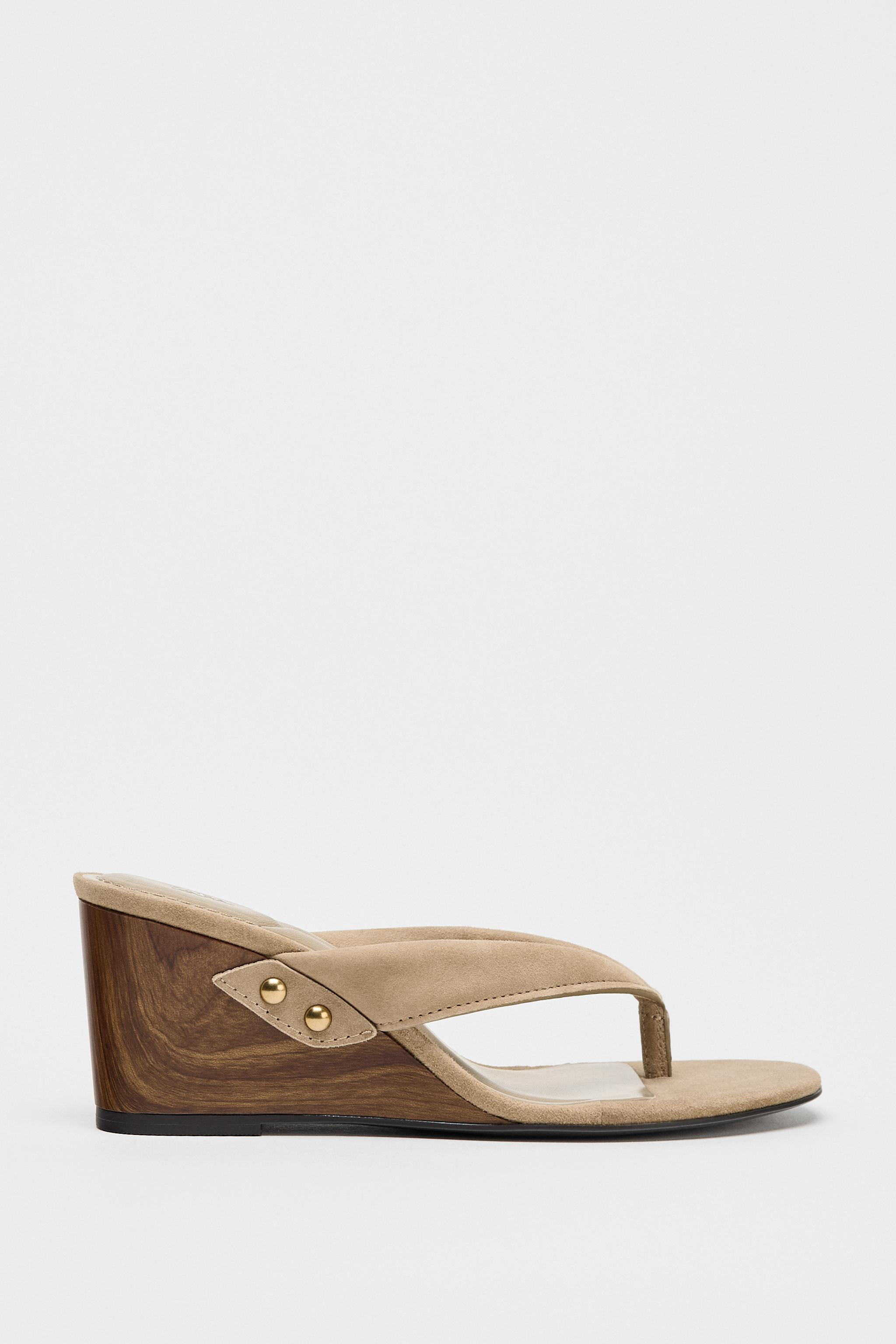 SPLIT LEATHER WEDGE SANDALS | Zara US