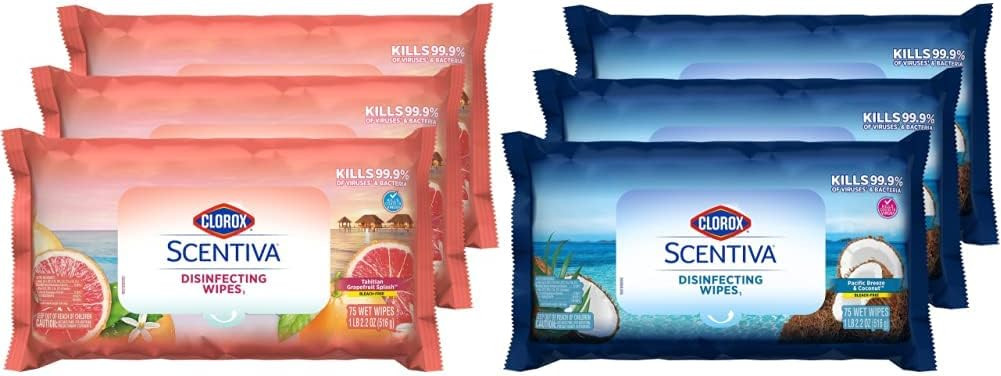 Clorox Scentiva Disinfecting Wipes Value Pack, Mixed Scents, 3x 75ct Pacific Breeze & Coconut Sce... | Amazon (US)