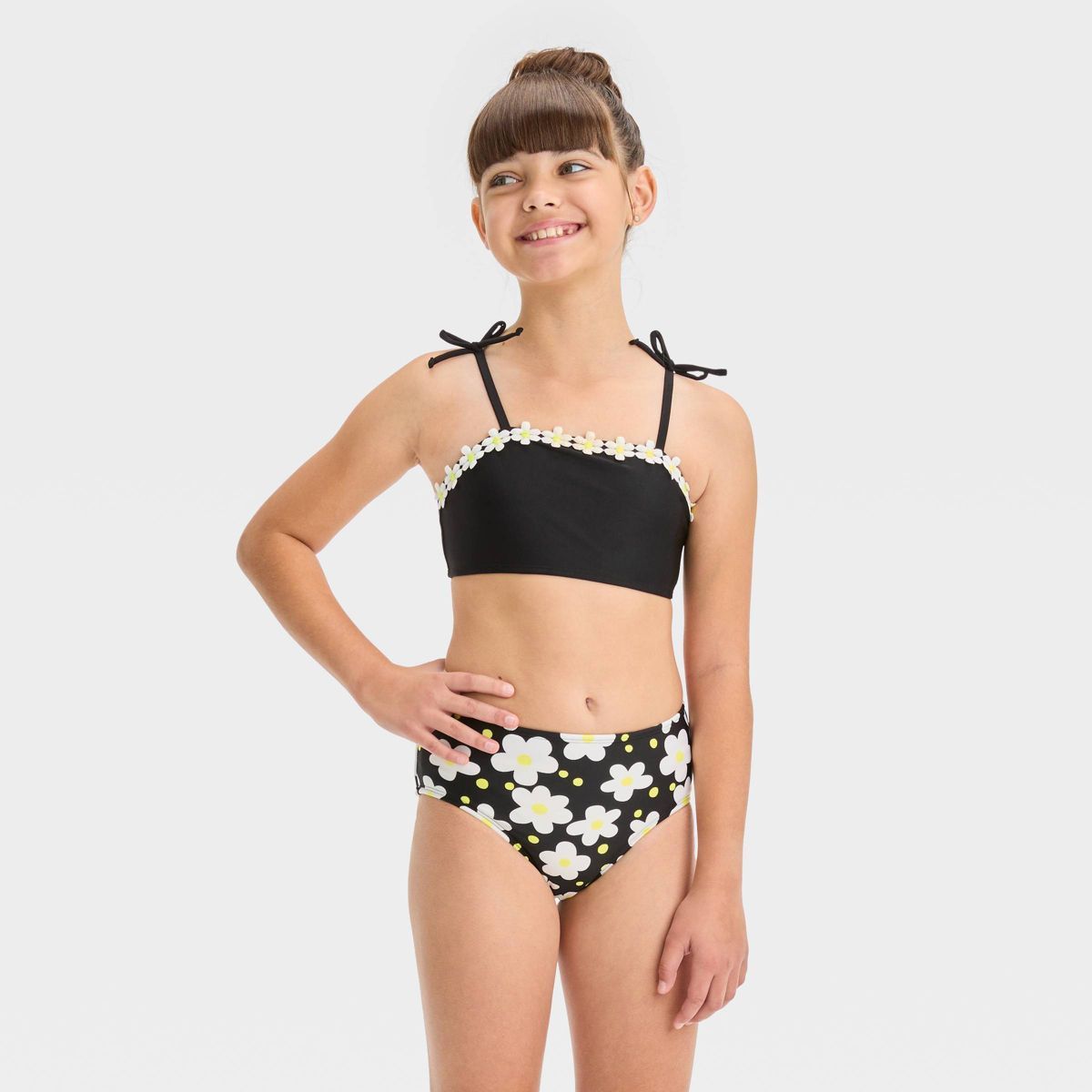 Girls' 'Daisy Power' Solid Bikini Set - Cat & Jack™ Black | Target