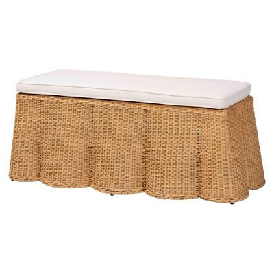 GDFStudio Ellis Rustic Scalloped Natural Rattan and Metal Ottoman with Cushion, Honey | Target