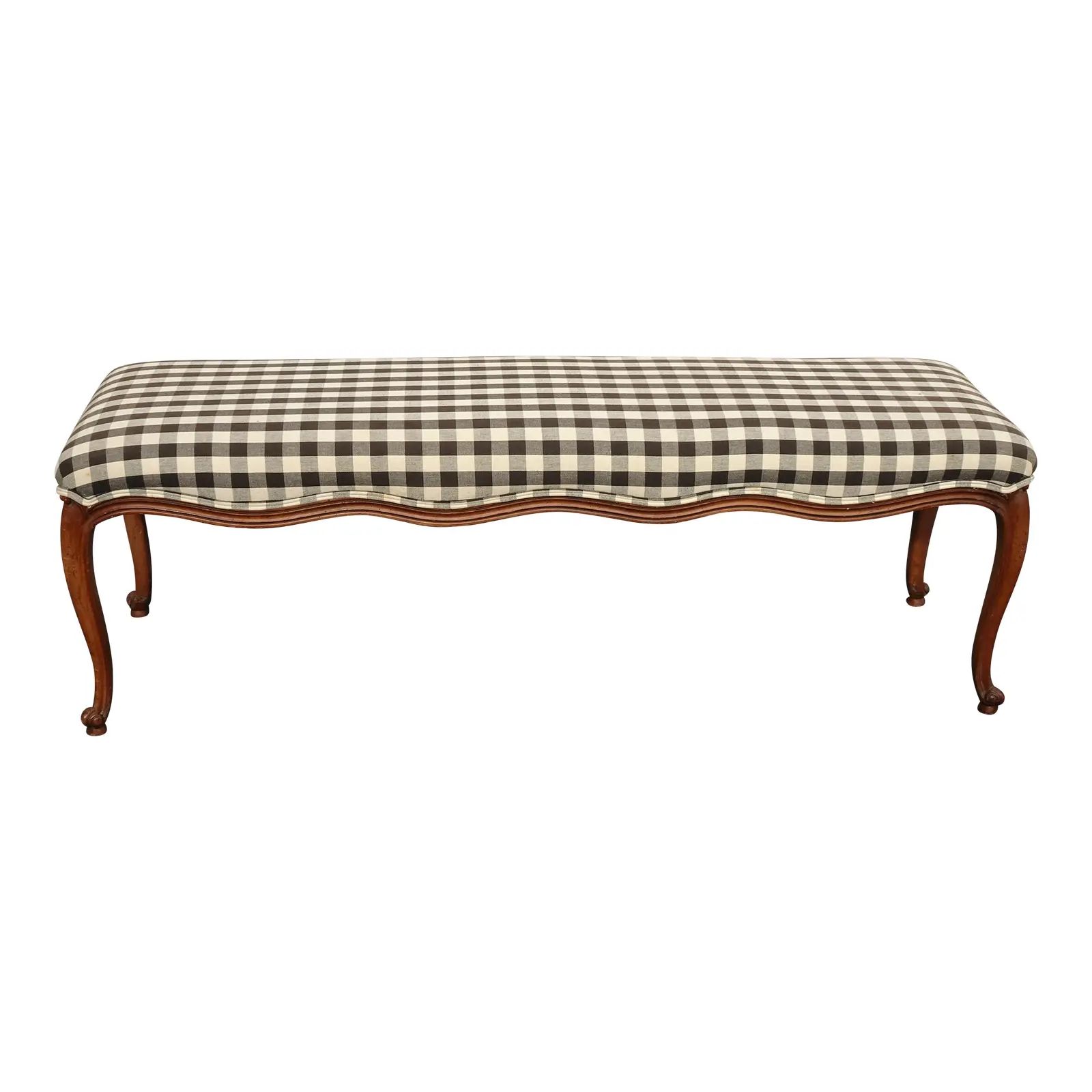 Vintage French Country Brown Plaid Bedside Bench W Cabriole Legs | Chairish