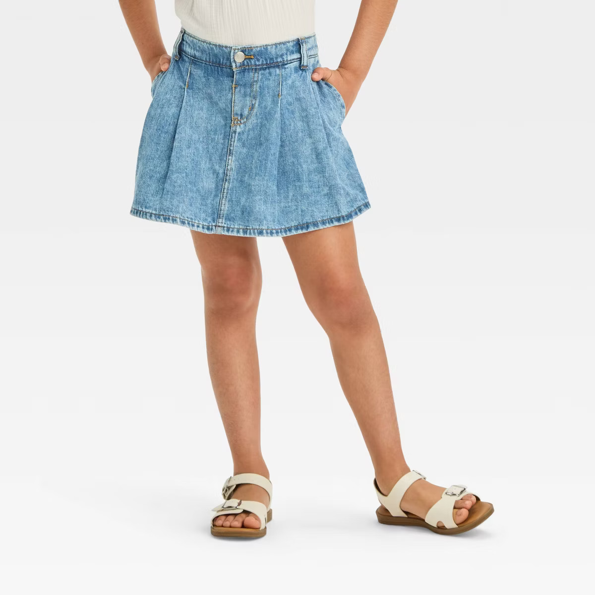 Girls' Pleated Denim Skort - Cat & Jack™ Medium Wash | Target