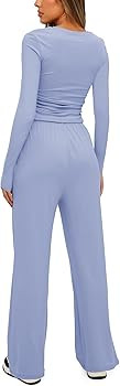 Darong Women's 2 Piece Outfits Lounge Sets 2026 Long Sleeve Tops Wide Leg Pants Casual Matching S... | Amazon (US)