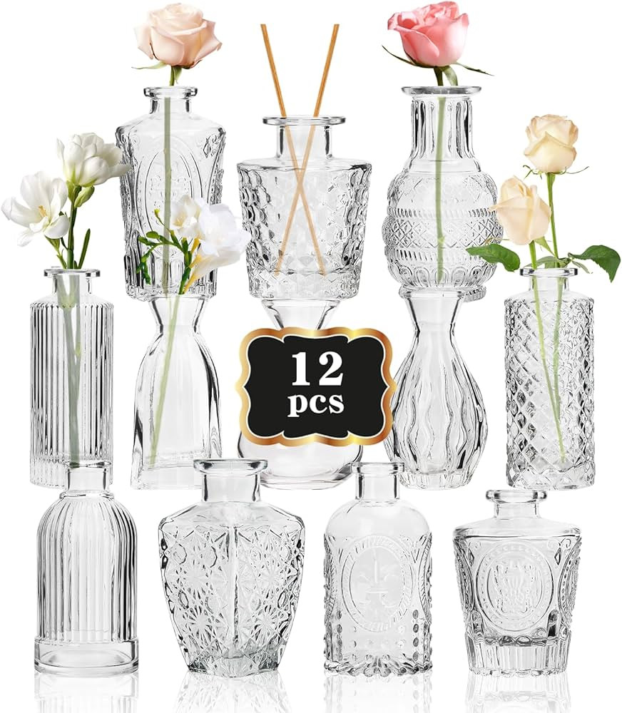 RUCKAE Small Clear Bud Vases Bulk 12 Pack Mini Flower Glass Vases for Centerpiece Table Wedding D... | Amazon (US)