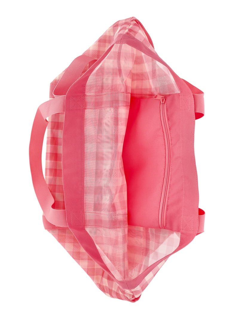 No Boundaries Women's Mesh Tote Bag, Peach Gingham | Walmart (US)
