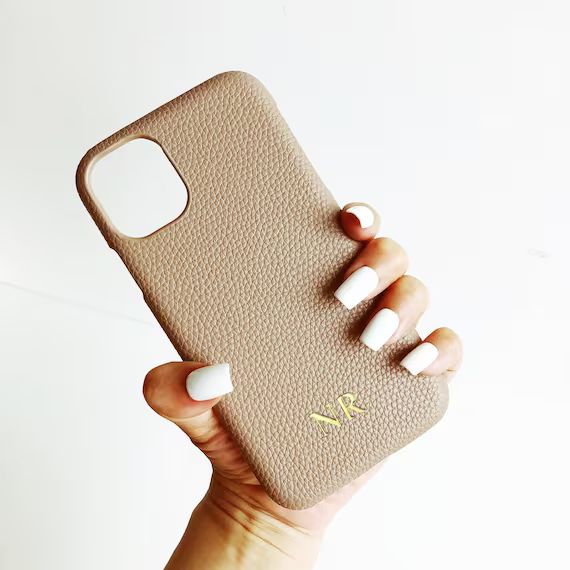 Personalized Iphone 13 Pebble Leather Case Initials Bottom | Etsy | Etsy (US)