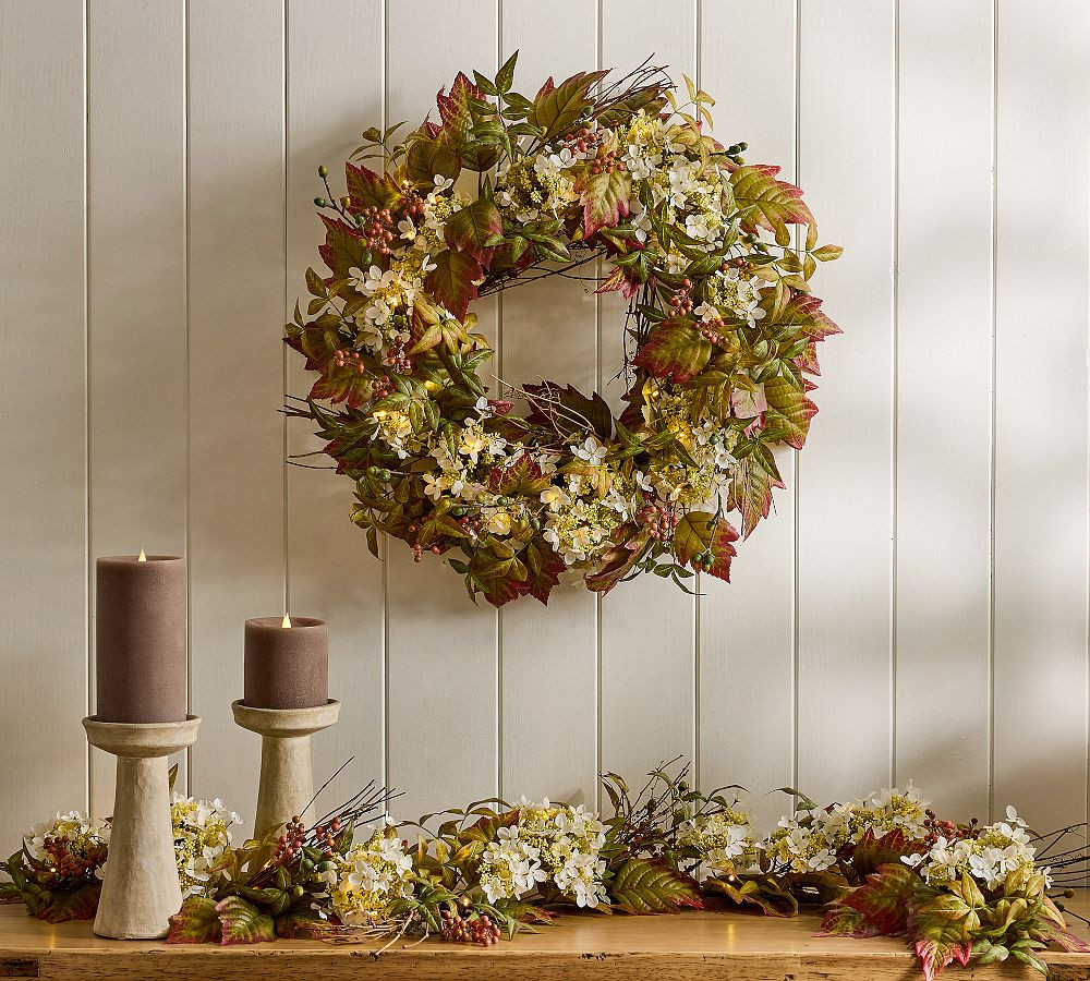 Faux Oak Leaf and Hydrangea Wreath & Garland | Pottery Barn (US)