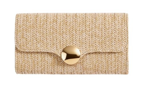 FLAIRFOLIO Elegant Clutch Purse for Women Straw Clutch Formal Evening Bag for Wedding Party Dinner (Beige) | Amazon (US)