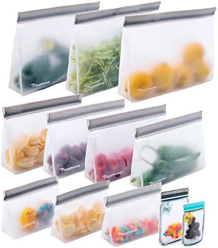12 Reusable Food Storage Bags,STAND UP Reusable Freezer Bags,Snack,Lunch,Sandwich Bags for kids | Amazon (US)