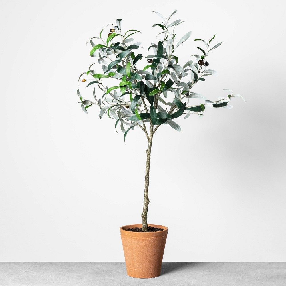 32"" Faux Olive Branch Plant - Hearth & Hand with Magnolia, Size: 32"", Green Brown | Target