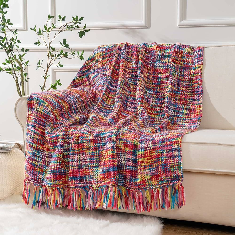 BATTILO HOME Multicolor Throw Blanket with Tassels, Home Decorative Colorful Throw Blanket for Co... | Amazon (US)