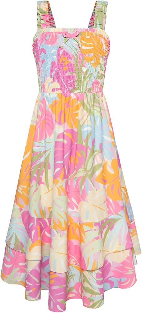 GRACE KARIN Girls Floral Maxi Dress Square Neck Wide Straps Smocked Summer Spring Flowy Dress 5-1... | Amazon (US)