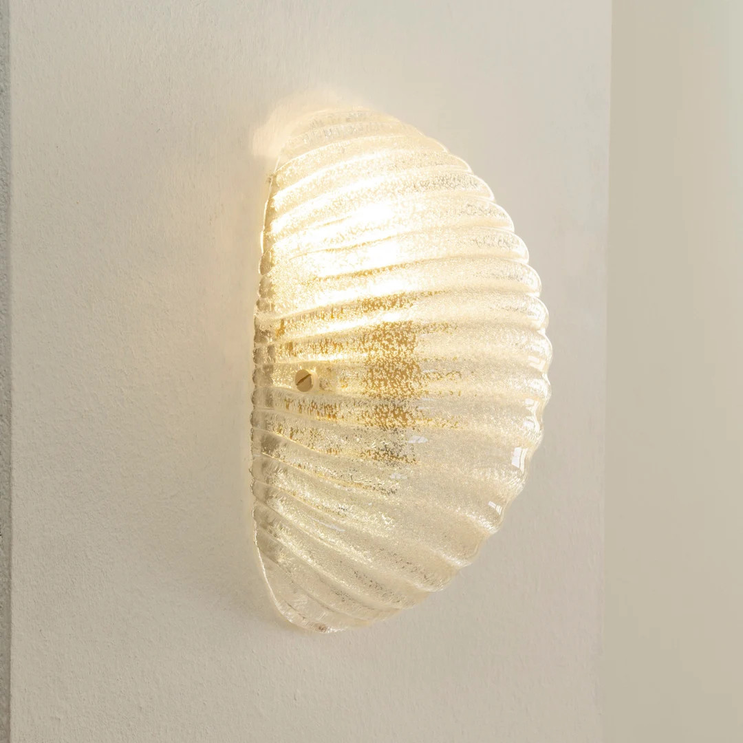 Murano Glass Shell Wall Sconce in Crystal Colour With Brass Structure, Made in Italy Wall Lamp - ... | Etsy (US)