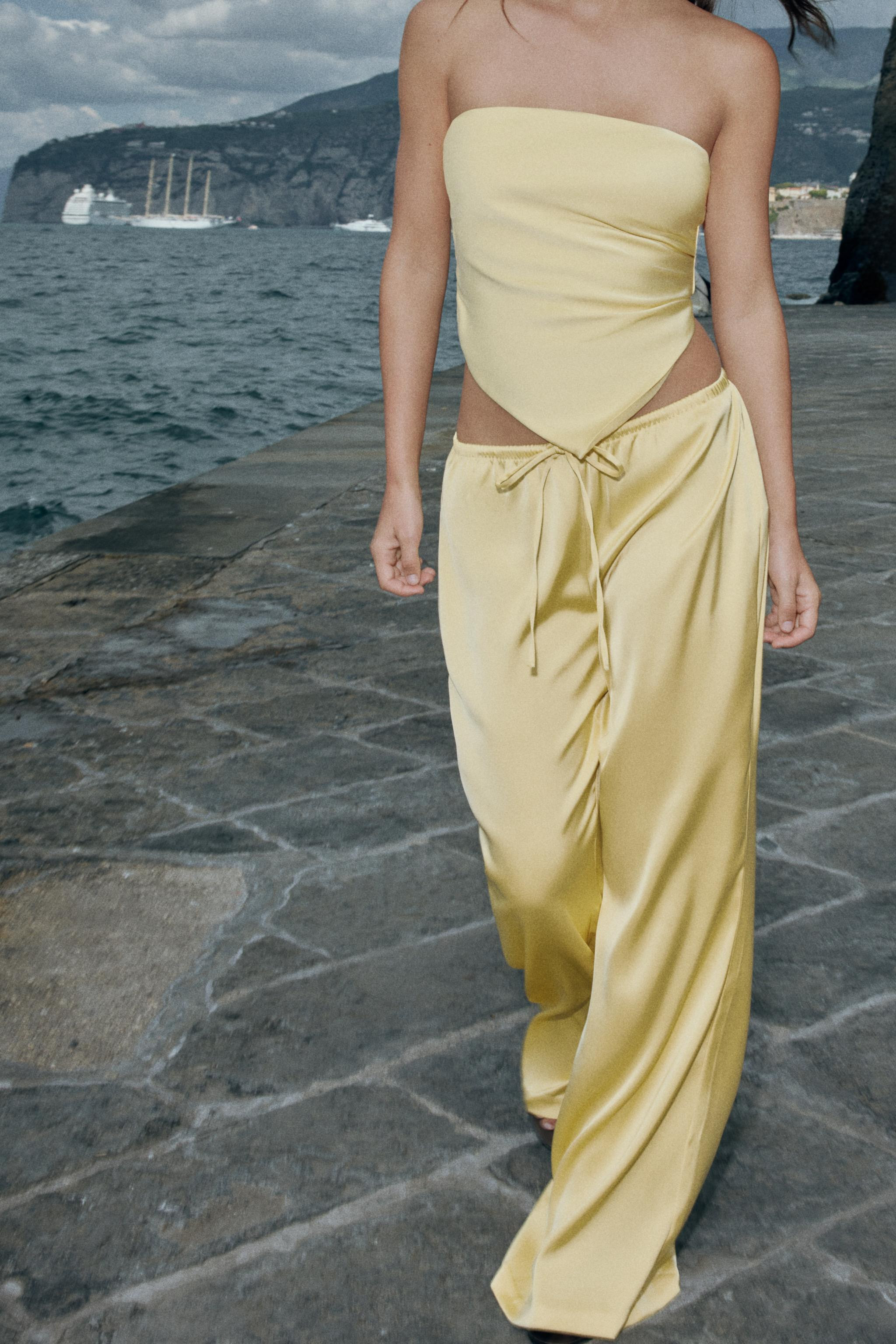 SATIN BANDEAU TOP WITH TIE | Zara UK