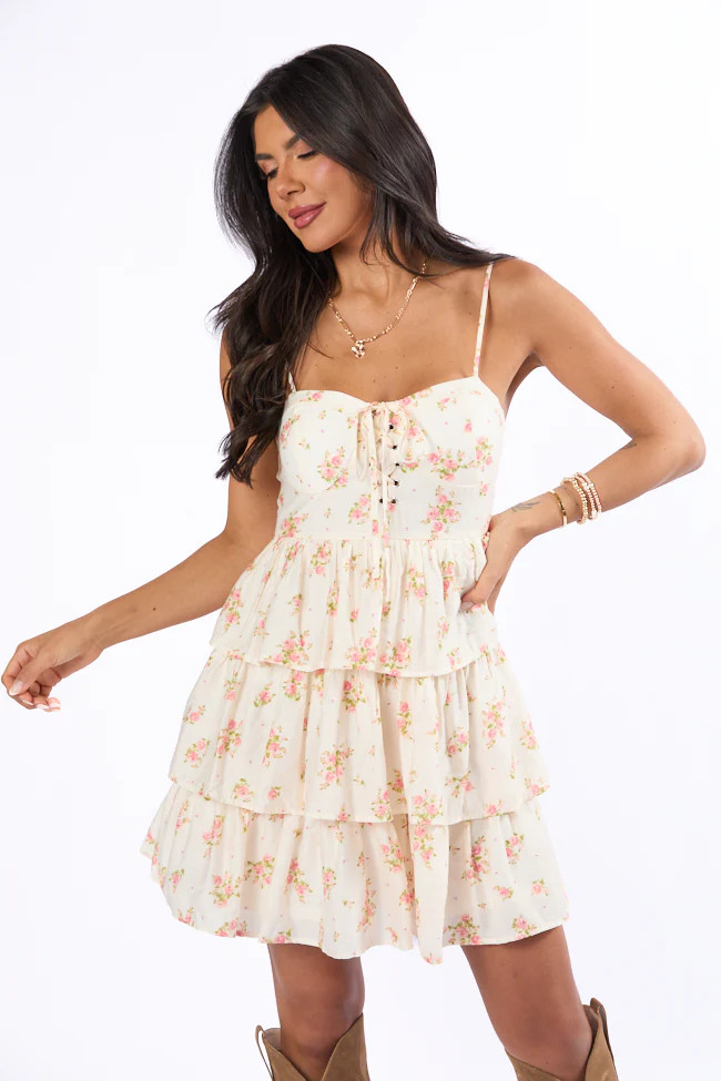 Summer Of Hope Coral Multi Corset Detail Floral Mini Dress | Pink Lily