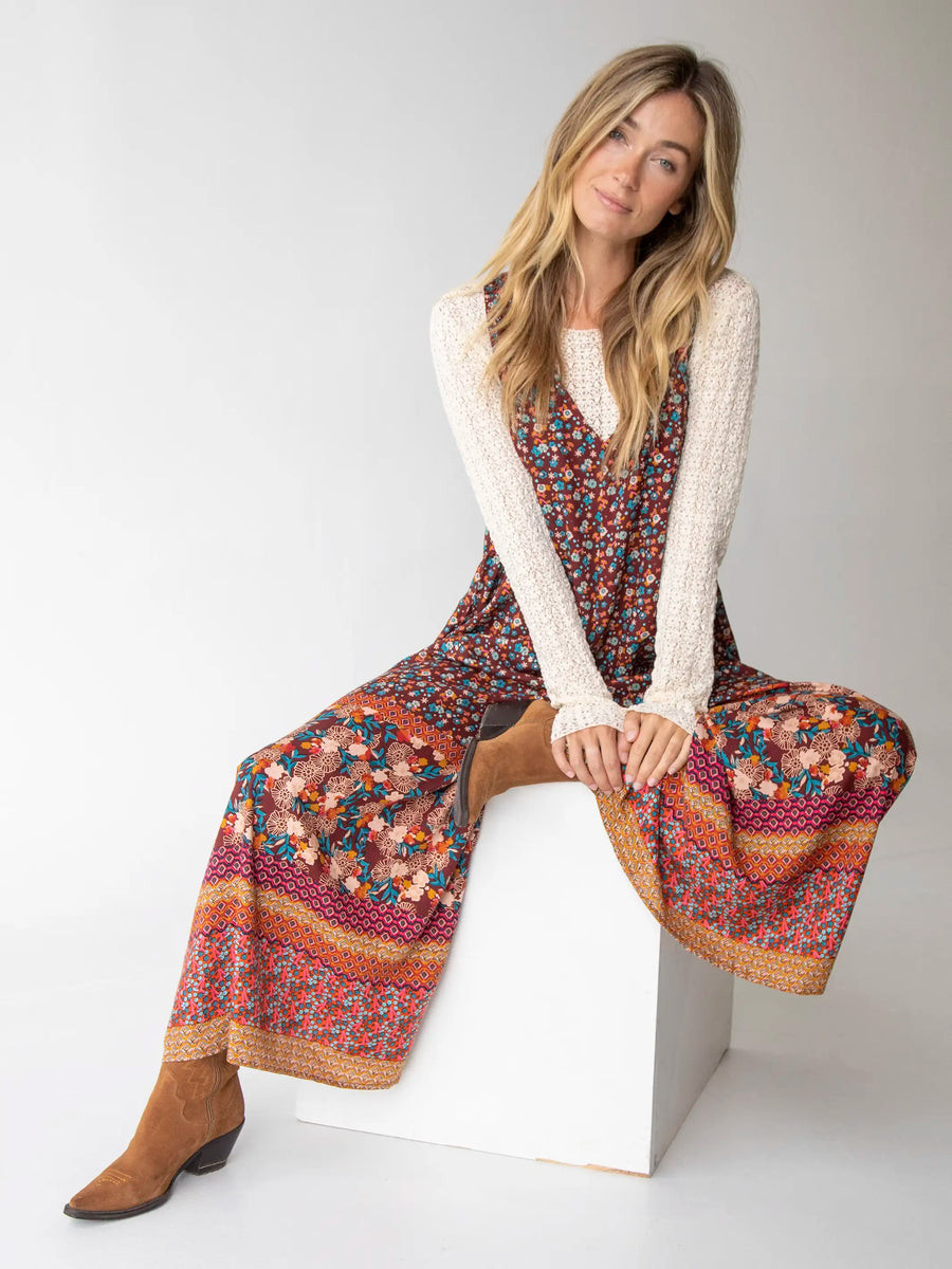 Let's Just Go Wide-Leg Jumpsuit - Tan Border Print | Natural Life
