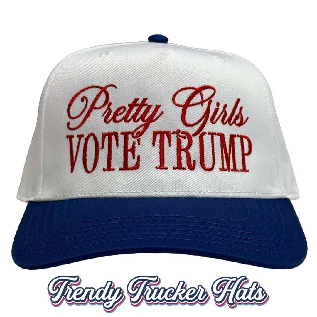 Pretty Girls Vote Trump, White/royal Trucker Hat, Embroidered Hat, Trendy Trucker Hat, American H... | Etsy (US)