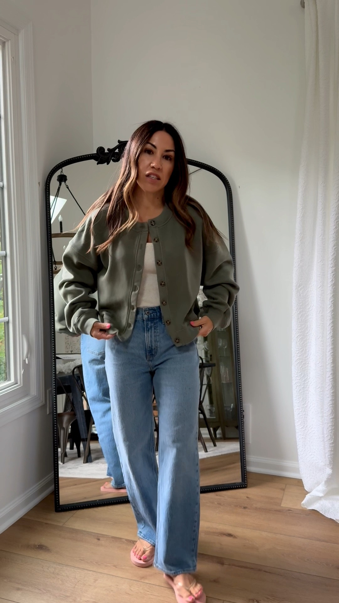 Abercrombie jeans I sized up to a 26 x-short. Cardigan sweatshirt small.

#LTKOver40 #LTKPetite #LTKSaleAlert
