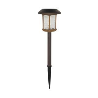 Hampton Bay Solar Bronze and Warm Wood LED Path Light 14 Lumens with Ice Glass Lens and Vintage B... | The Home Depot
