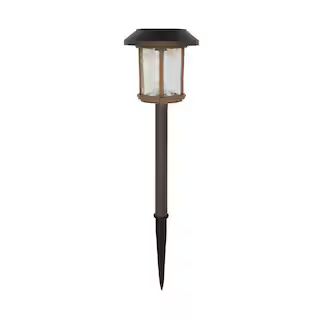 Hampton Bay Solar Bronze and Warm Wood LED Path Light 14 Lumens with Ice Glass Lens and Vintage B... | The Home Depot