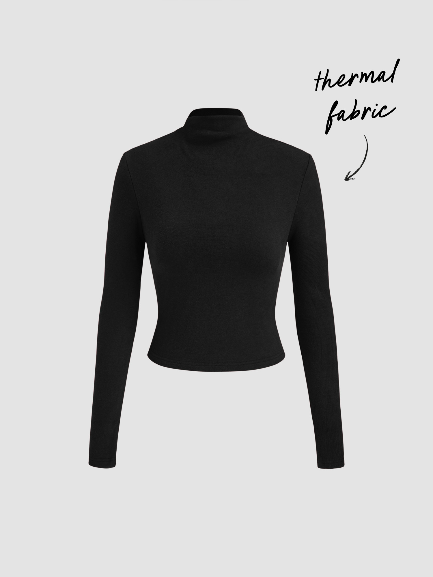 Basic & Thermal Knit Fabric Thermal Cotton-blend Stand Collar Solid Long Sleeve Tee | Cider