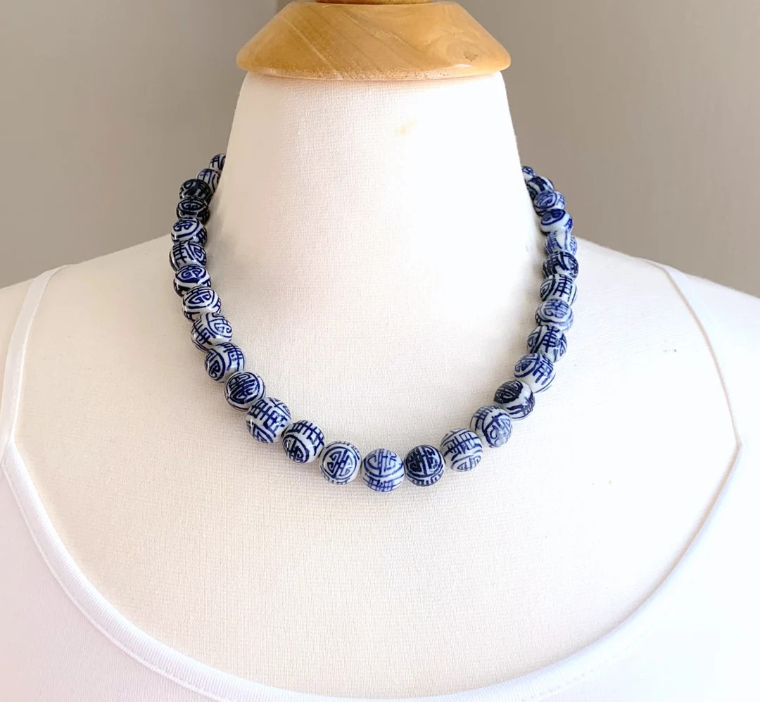 Chinoiserie Necklace, Blue and White Necklace, Ginger Jar Necklace Grand Millennial Necklace, Chi... | Etsy (US)