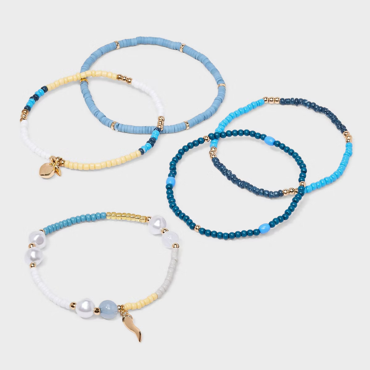 Acrylic Pearl Horn and Strawberry Beaded Bracelet Set 5pc - Universal Thread™ White/Light Blue | Target