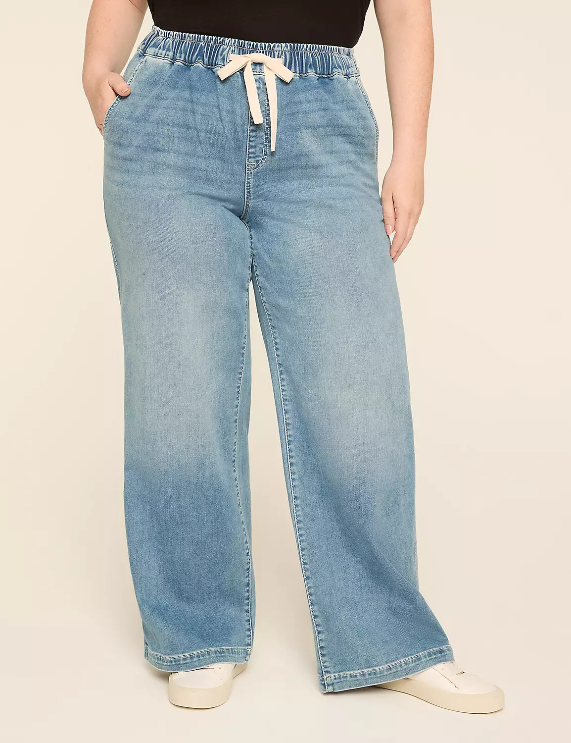 Pull-On Knit Denim High-Rise Wide Leg Jean | Lane Bryant (US)